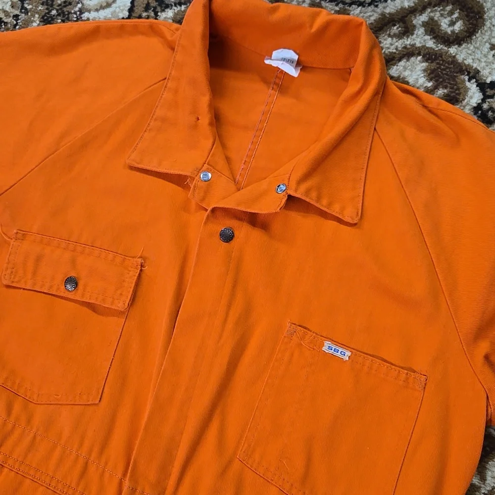 Vintage Orange Boiler Suit Hunting Jumpsuit Retro Utility Workwear Canvas Denim - Picture 7 of 16